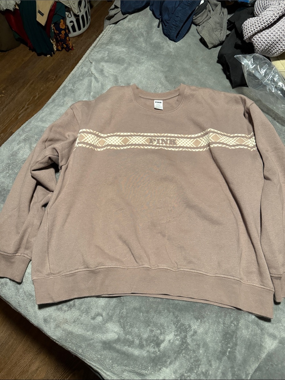 PINK Victoria's Secret Mauve Crewneck Sweater with Cream Pattern